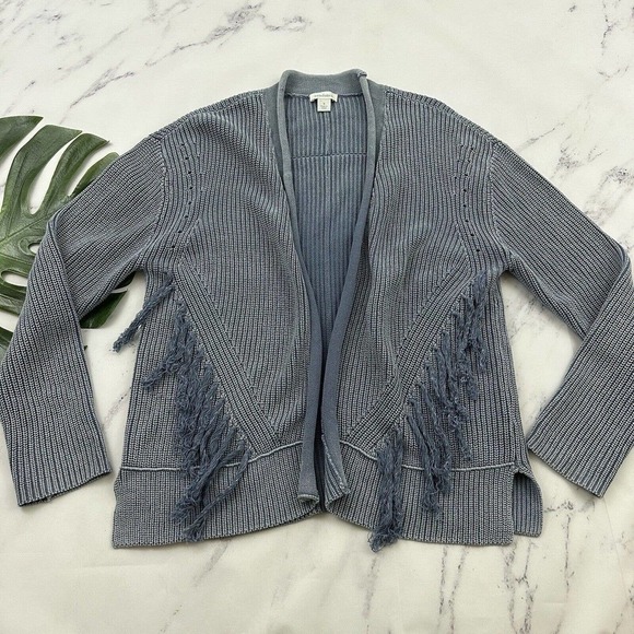 Sundance Open Front Cardigan Sweater Size S Light Blue Fringe Trim Chunky - Picture 1 of 12